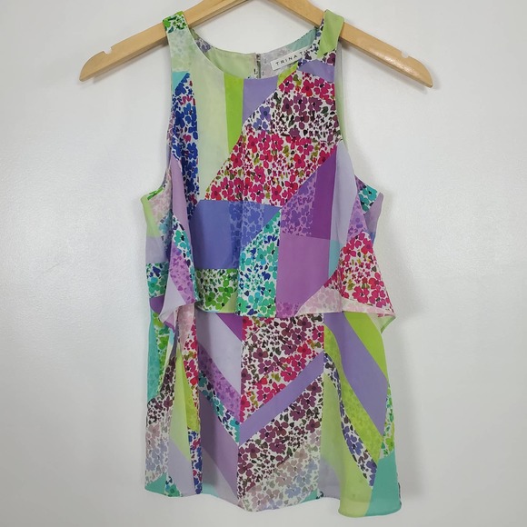 Trina Turk silk tank top colorful geometric floral pattern small - Picture 1 of 5